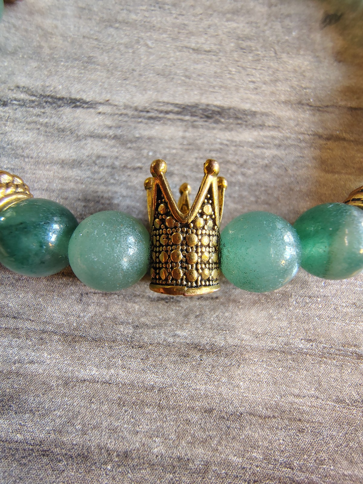 Energy Stone Bracelet Green Adventurine Gold Tone Crowns Casual Everyday Gift