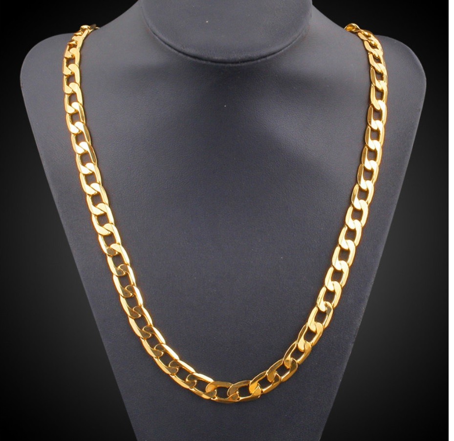 Solid 18K Gold Filled Tarnish-Resist 5mm Wide Flat Curb Link Chain Necklace G70G