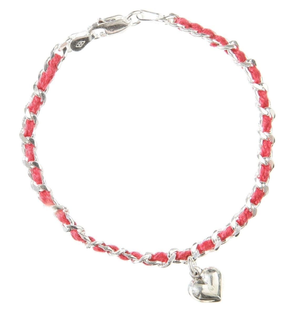 Red String Puff Heart Bracelet Adjustable 925 Sterling Silver Handmade