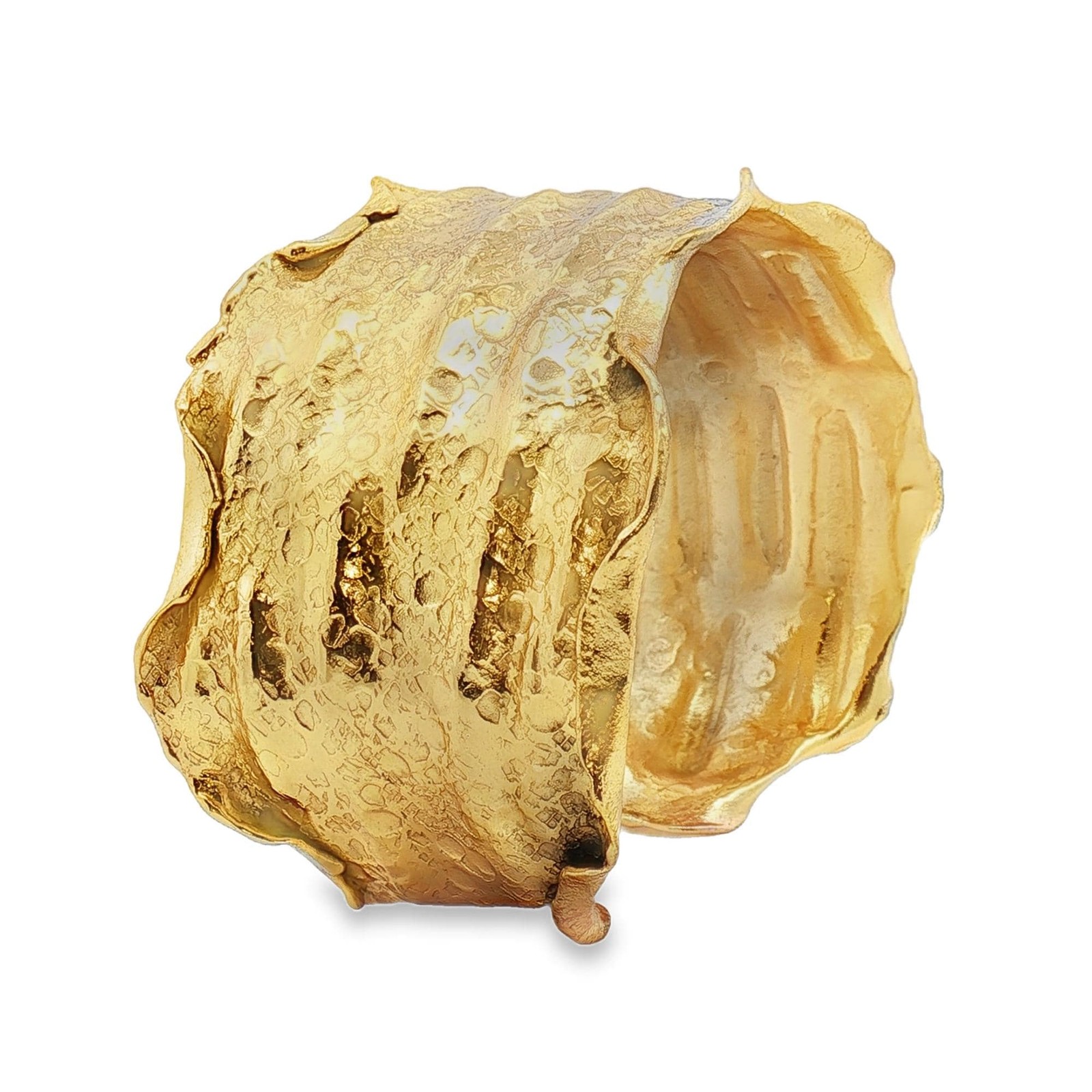 24K Gold Overlay Cuff Copper Base Torn Edge Crinkled Design Statement