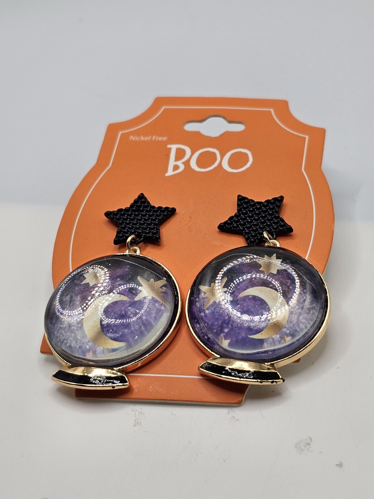 NEW STARS MOON EARRINGS CRYSTAL BALL HALLOWEEN DANGLE DROP 2″