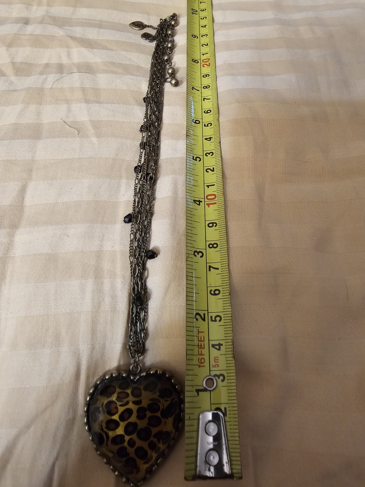 Betsey Johnson Multi Chain Leopard Heart Pendant Necklace Black Beads 17 to 19