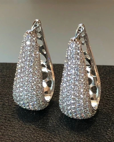 18k White Gold Plated Simulated Diamond Huggie Hoop Earrings Bridal Jewelry Gift