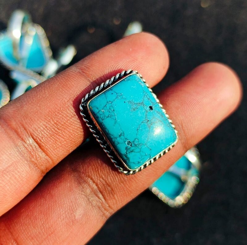 “Wholesale Lot of Turquoise Gemstone Rings – 925 Sterling Silver Plated Jewelry”