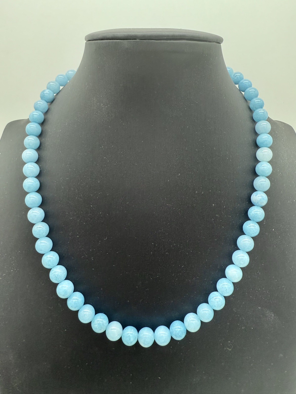 Natural Blue Brazilian Aquamarine Gems Round Beads Necklace Sterling Silver 925