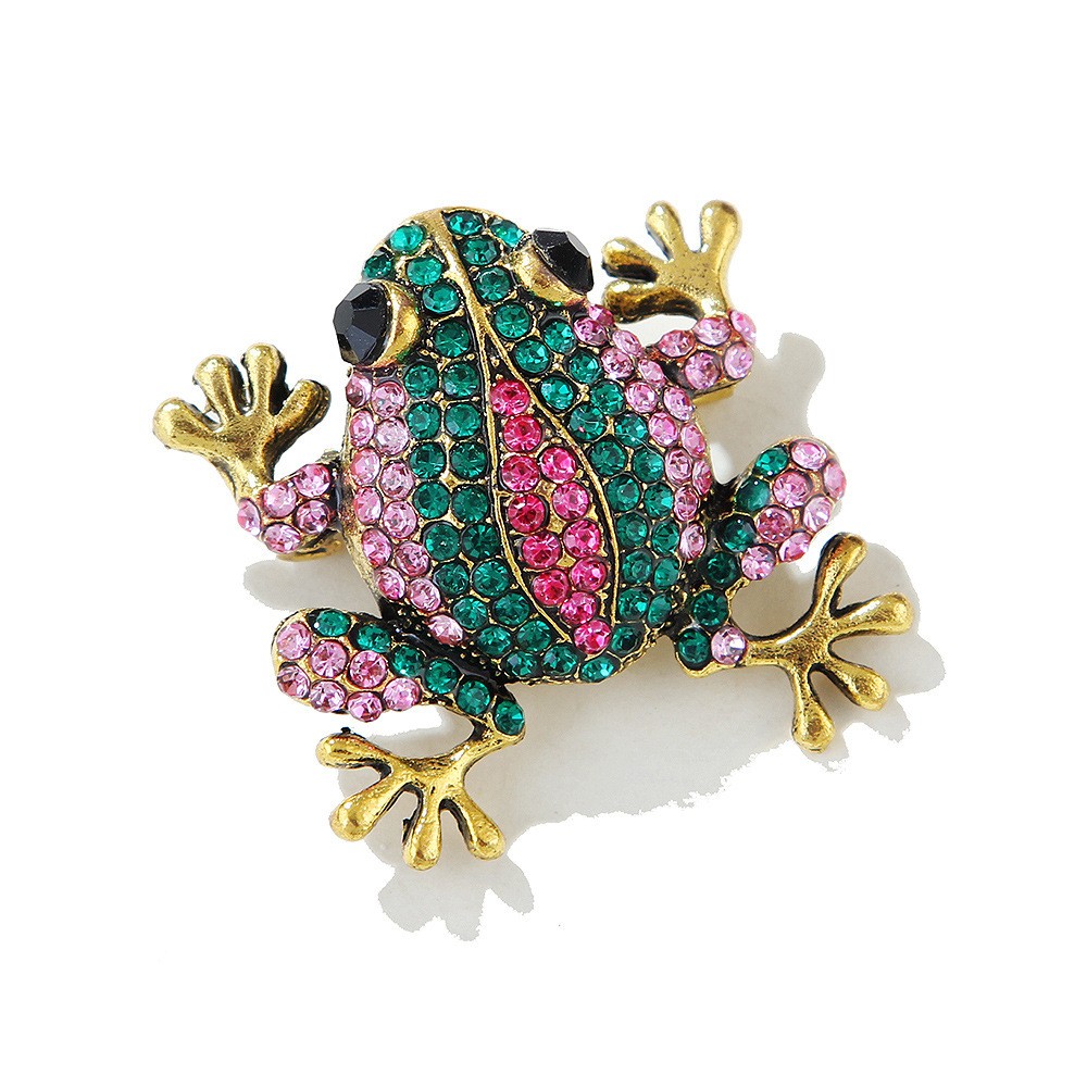2 Pcs Vintage-style Frog Brooches, Sparkling Rhinestone-zinc Alloy Animal Pins.