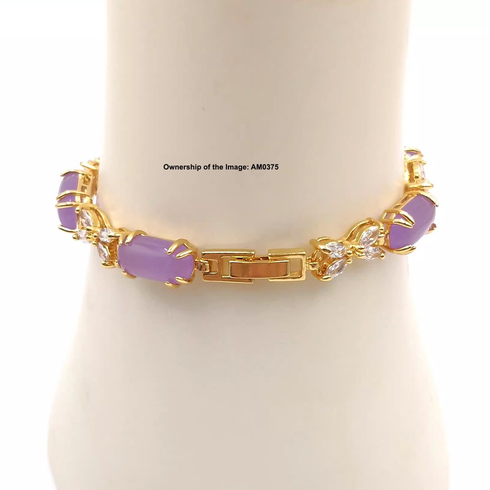 NEW Bracelet Heating Jade Yellow Plated Oval Purple Jade Bracelet Women 7.48INCH