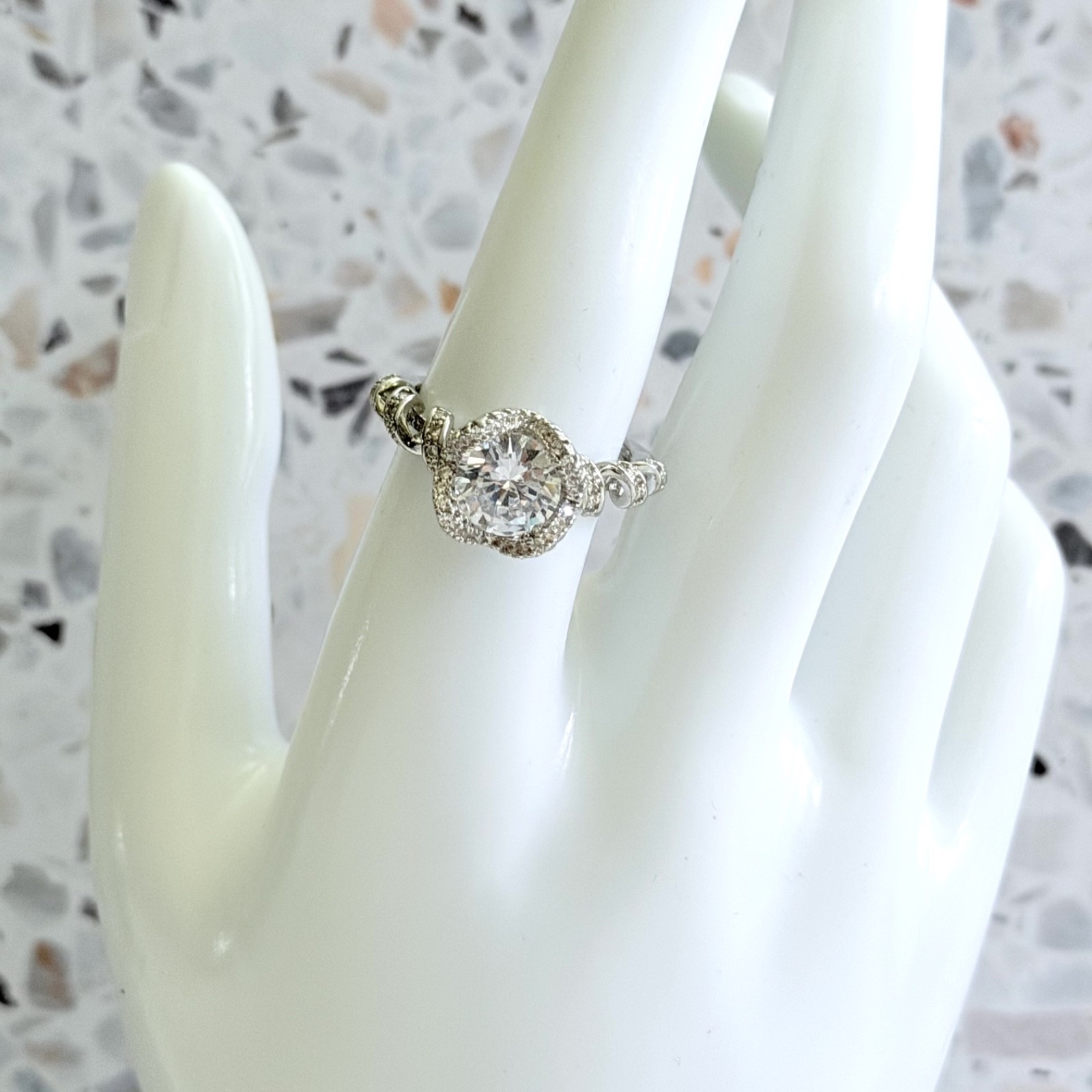 2.42 CT Round Cut 14k Gold & 925 Sterling Halo Chevron Twisted Women’s Ring