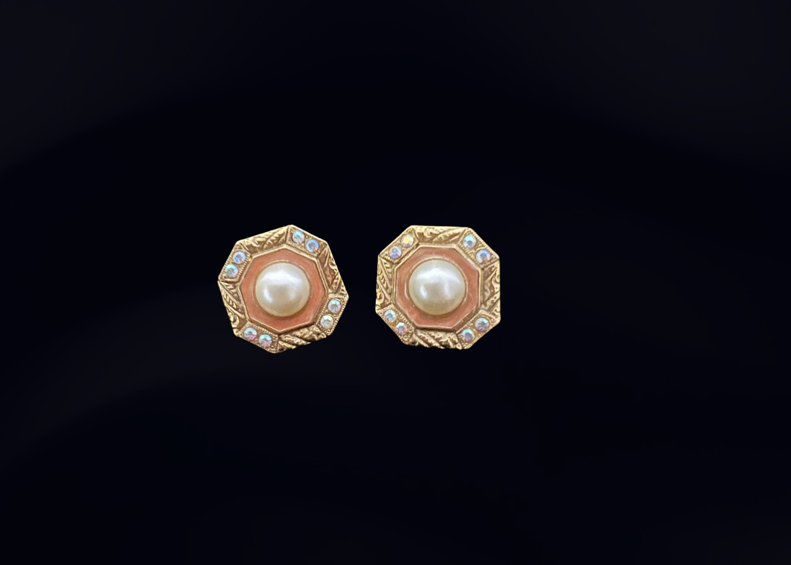 1928 Women’s Stainless Steel Post Earrings Goldtone Imitation Pearls Crystal