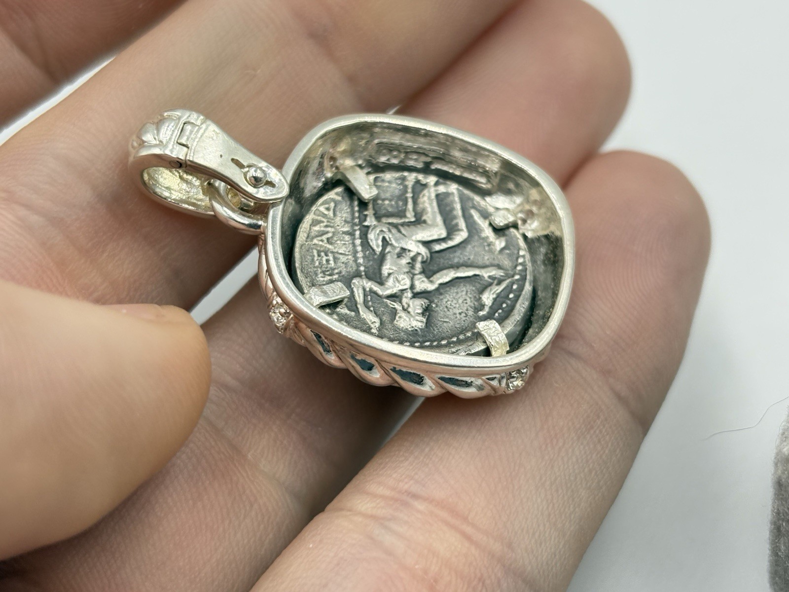 Judith Ripka Sterling Silver Roman Coin CZ Diamonique Pendant Enhancer