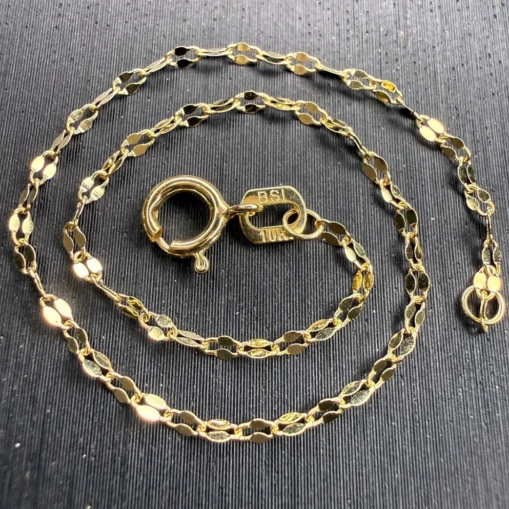10k Solid Yellow Italian Gold Mirror Link Bracelet 6″ Long 1.5mm Wide