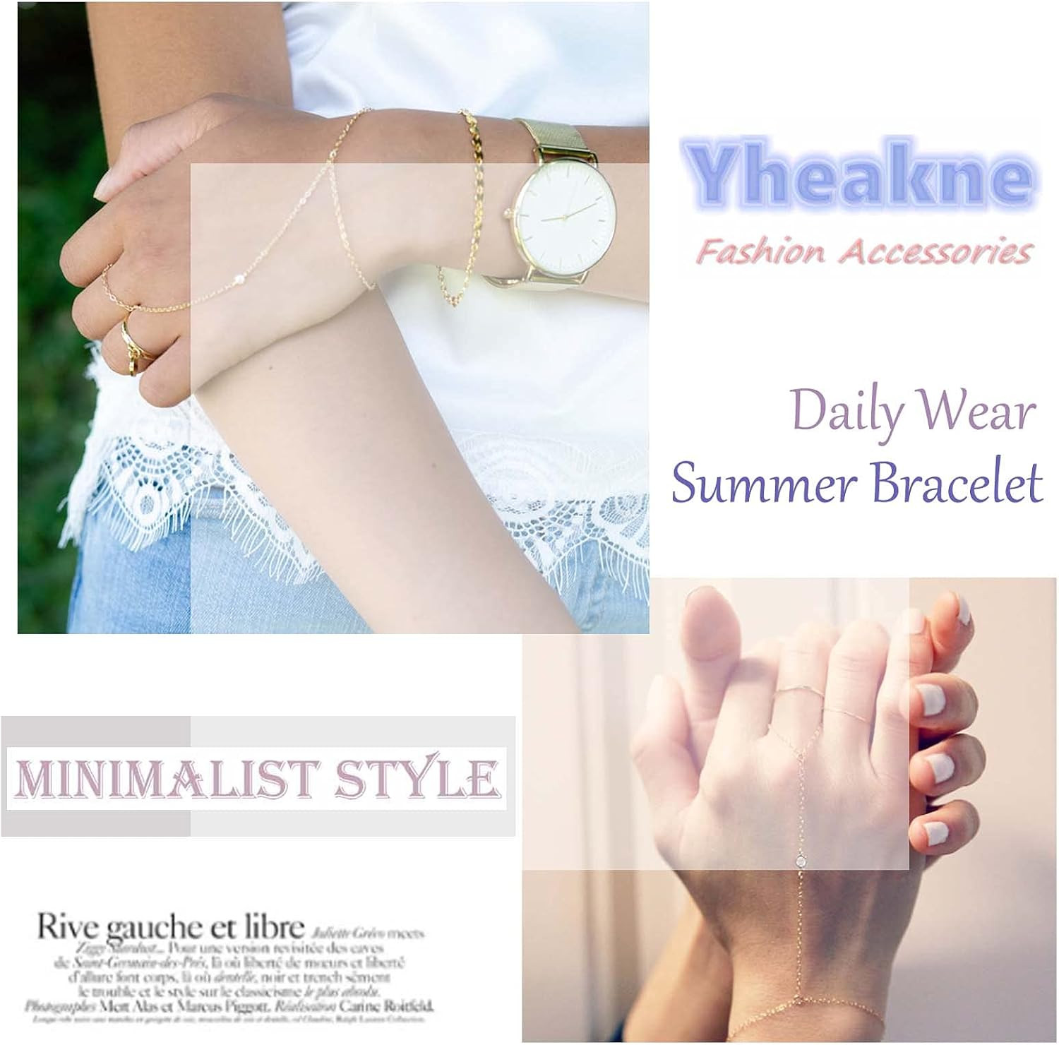 Boho Pearl Finger Ring Bracelet Silver Slave Chain Bracelet Minimalist Ring Wris