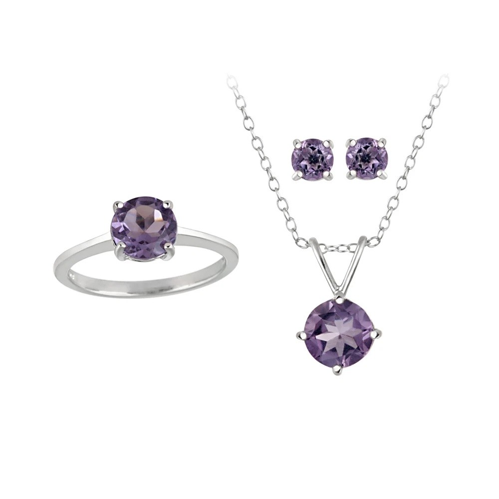 3.6ct Amethyst Pendant, Earrings & Ring Solitaire Set in 925 Silver