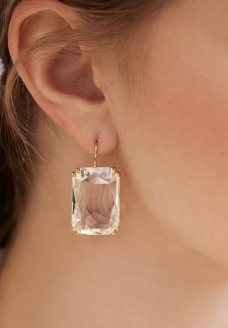 Anthropologie Clear Earrings Candy Geometric Gemstone Gold Transparent Boho CZ