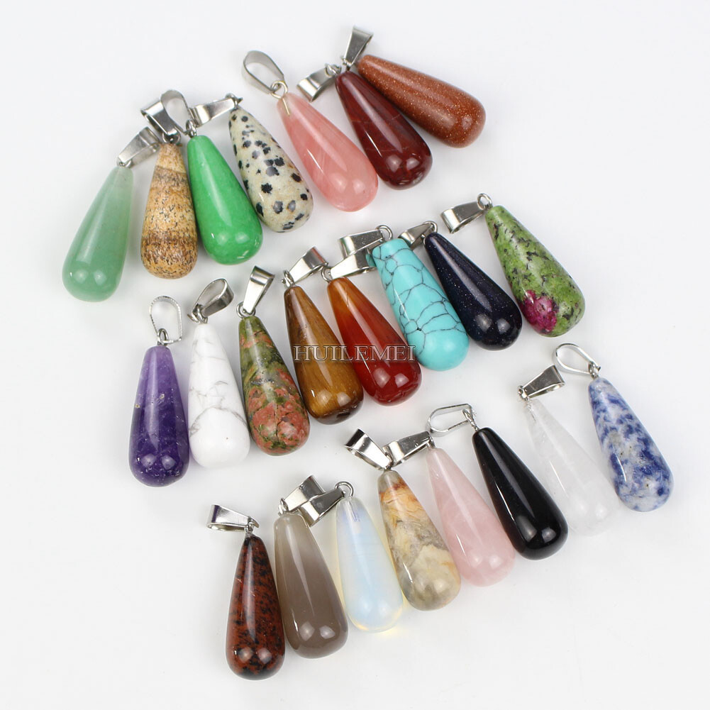 20pcs Mixed Stone Gemstone Water Drop Charms Pendants Beads Reiki Chakra Healing