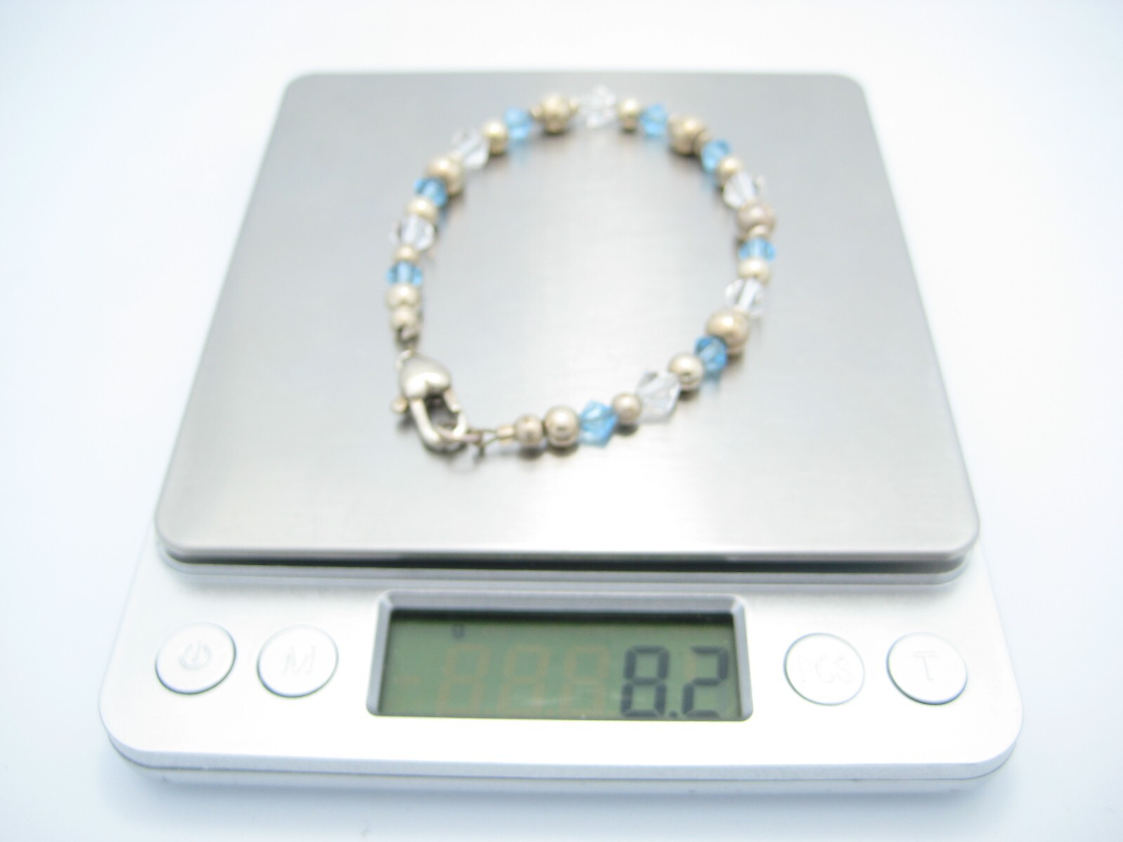 Sterling Silver 5.5mm Blue Beaded Chain Link Bracelet 7.25″