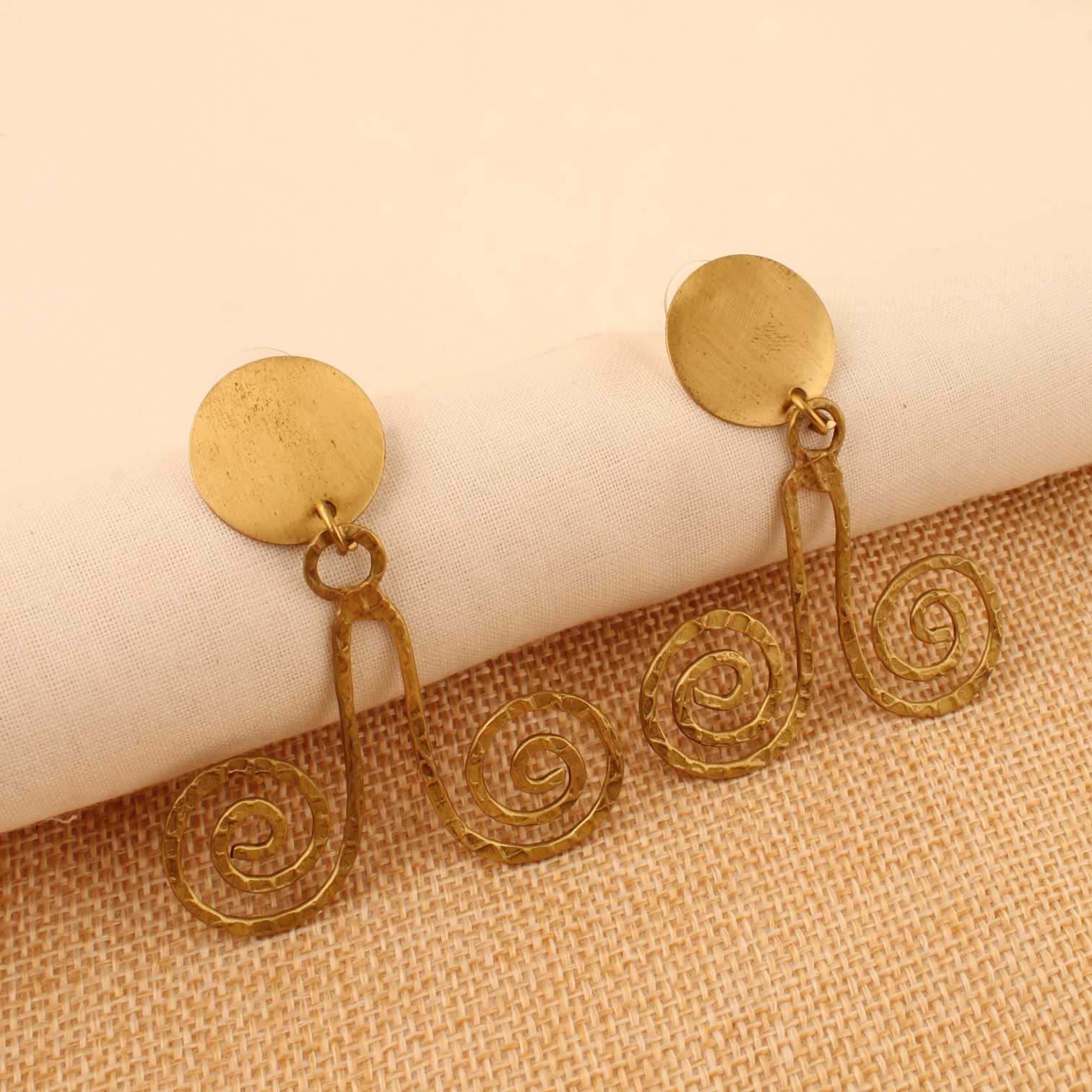 Gold Spiral Drop Earrings for Women – Geometric Brass Statement Dangle Earrings