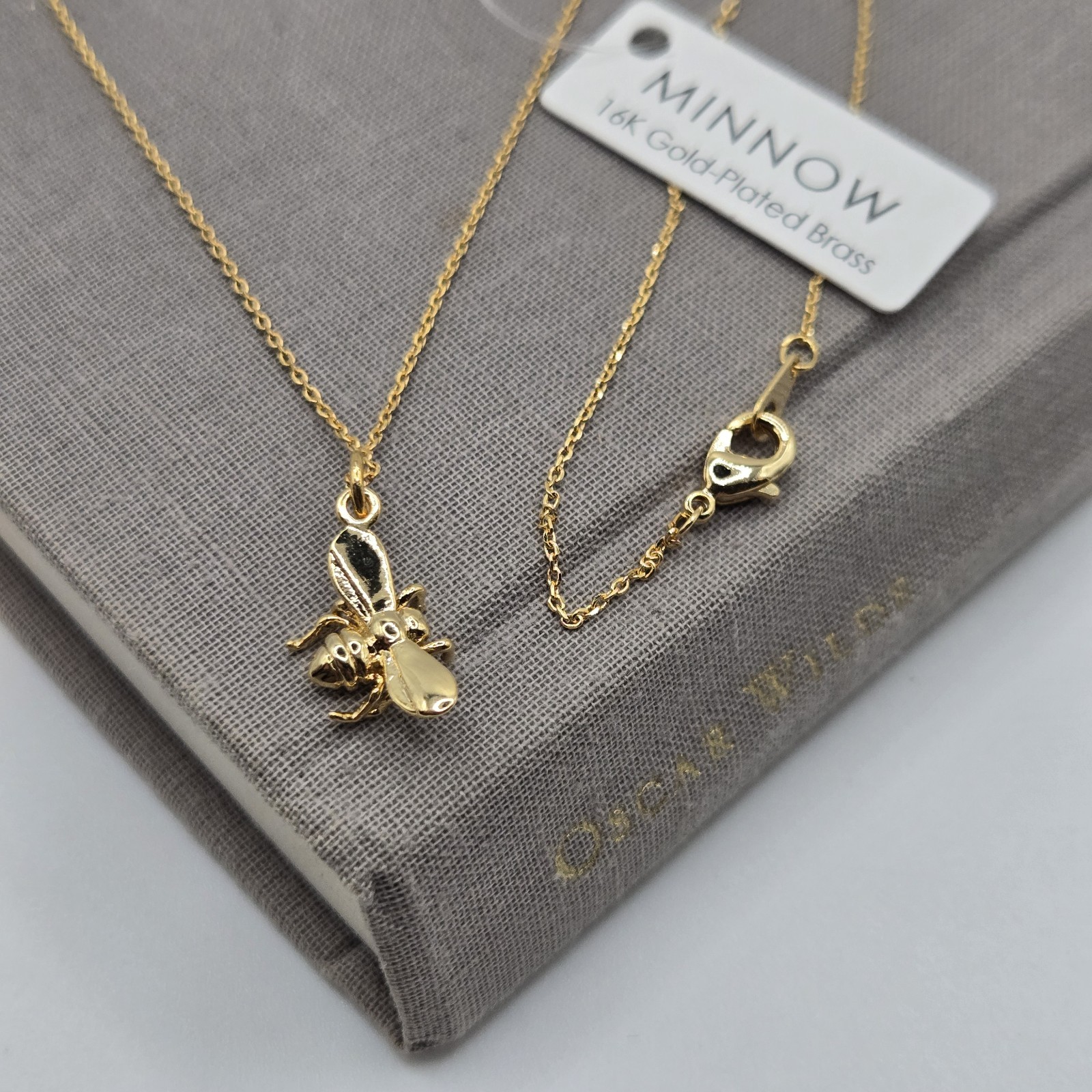 Gold Dainty Chain Bee Bumblebee Charm Necklace 16K Gold Plated Boutique Brand