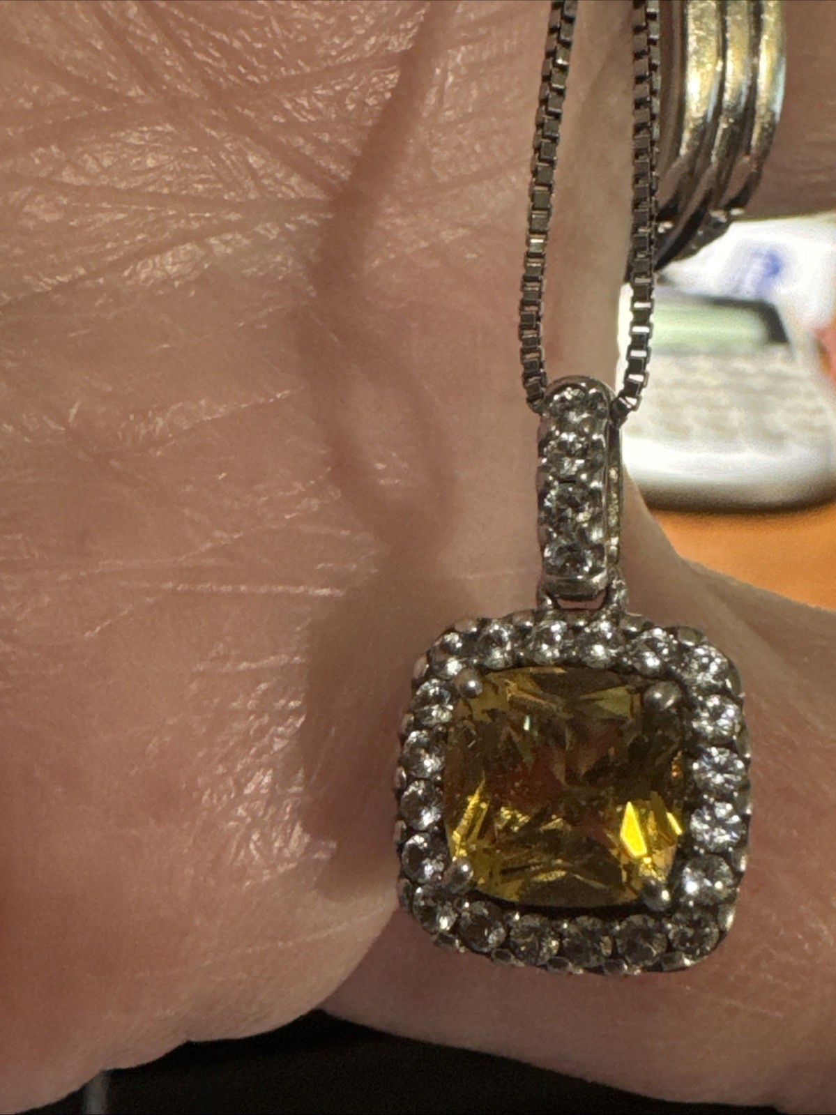 Kay Jewelers~ Citrine Cubic Zirconia Pendant Silver Necklace