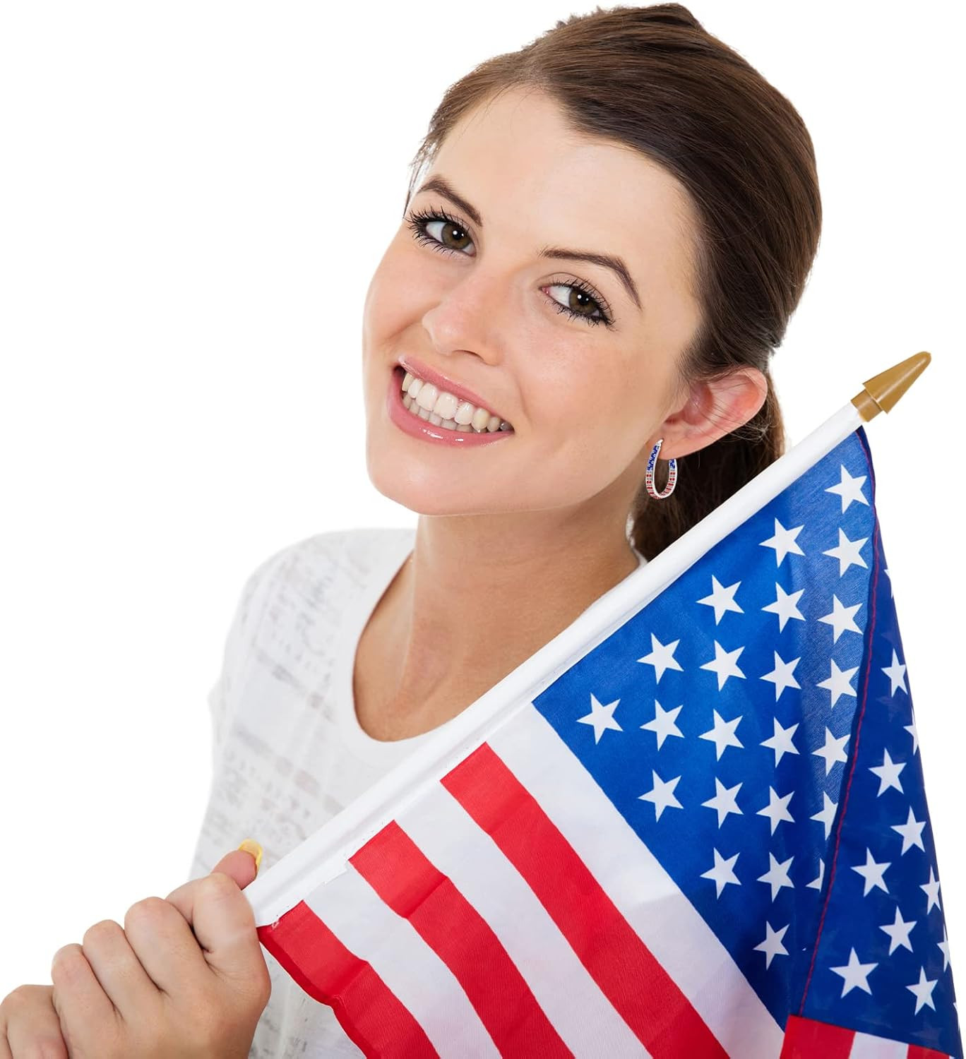 Crystal Hoop Earrings for Women Sparkly American Flag Earrings Silver Plated Red