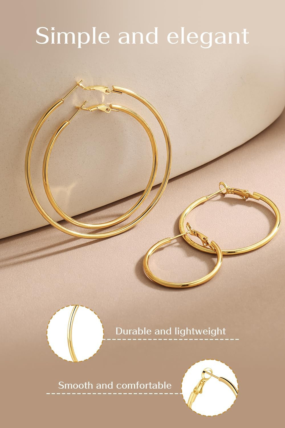 4/6 Pairs Gold Silver Hoop Earrings for Women 14K Gold Plated Hypoallergenic 2Mm