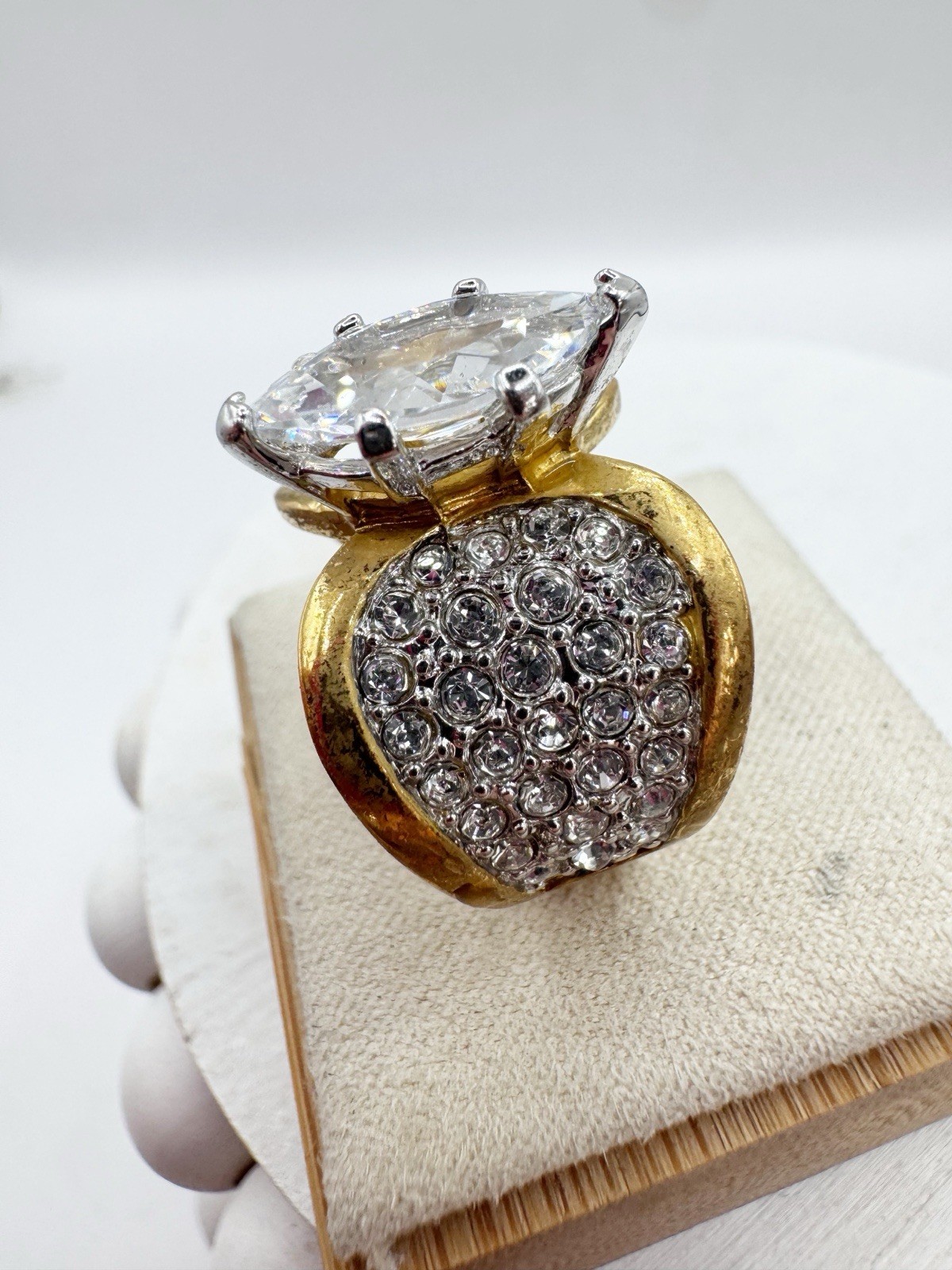 Palm Beach Jewelry Marquise Cut CZ Pave Gold Plated Cocktail Ring Wide Band 7