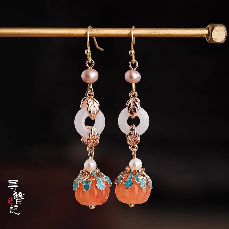 New Chinese Style Qipao Earrings Ethnic Orange Jewelry for Women