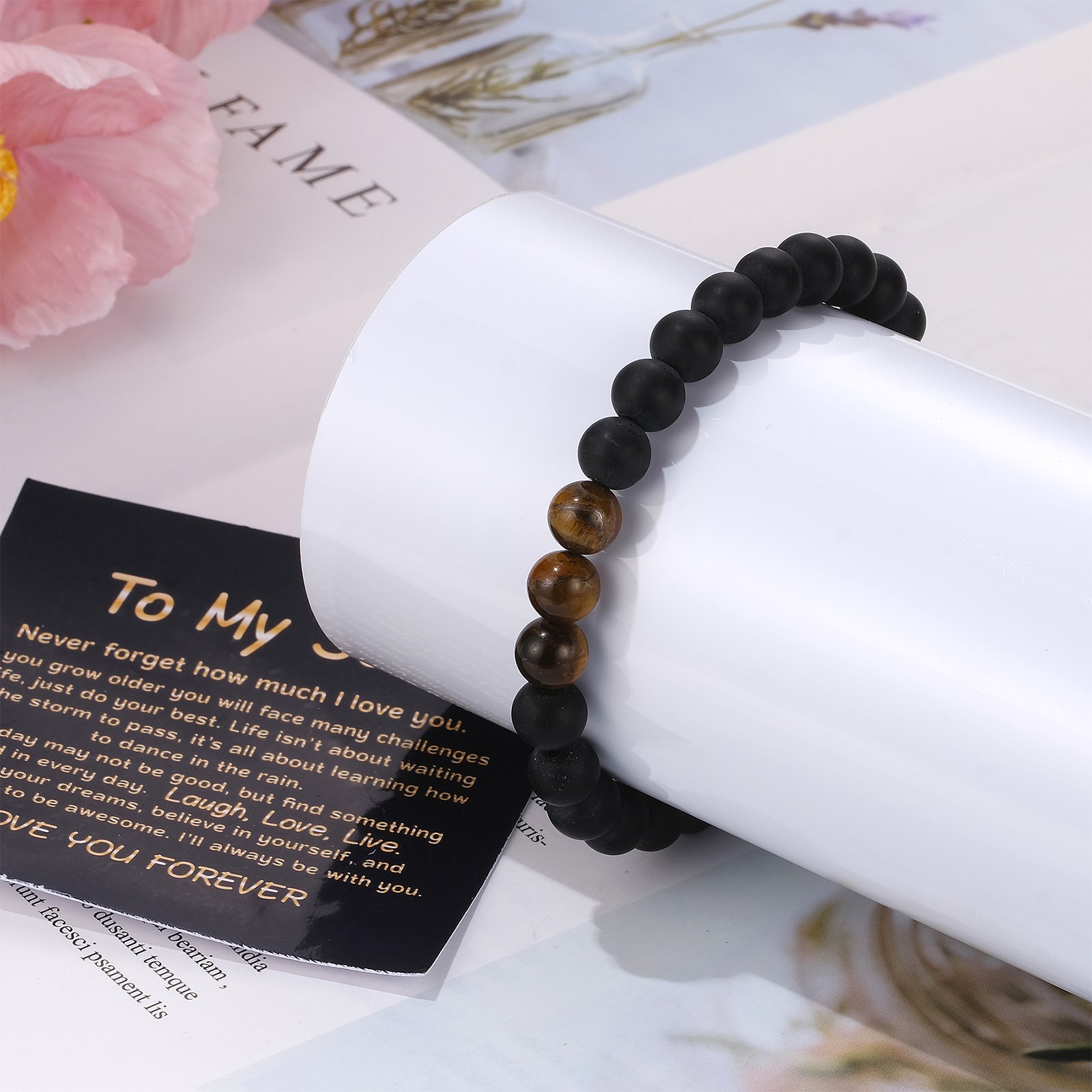 To My Son Natural Stone Bracelet Boys Men Birthday Graduation Gift from Mom Dad