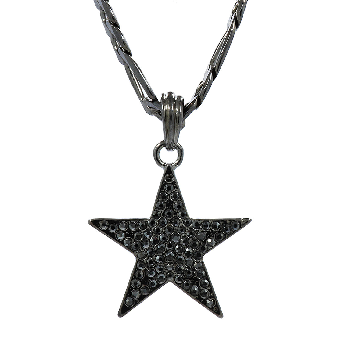 Star Pendant Cubic-Zirconia Hematite Plated 24″ Gun Metal Figaro Chain Chain