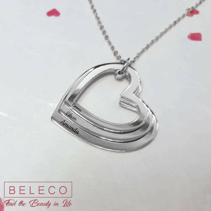 Personalized Three Heart Necklace 3 Hearts Family Jewelry mother’s Day Gift