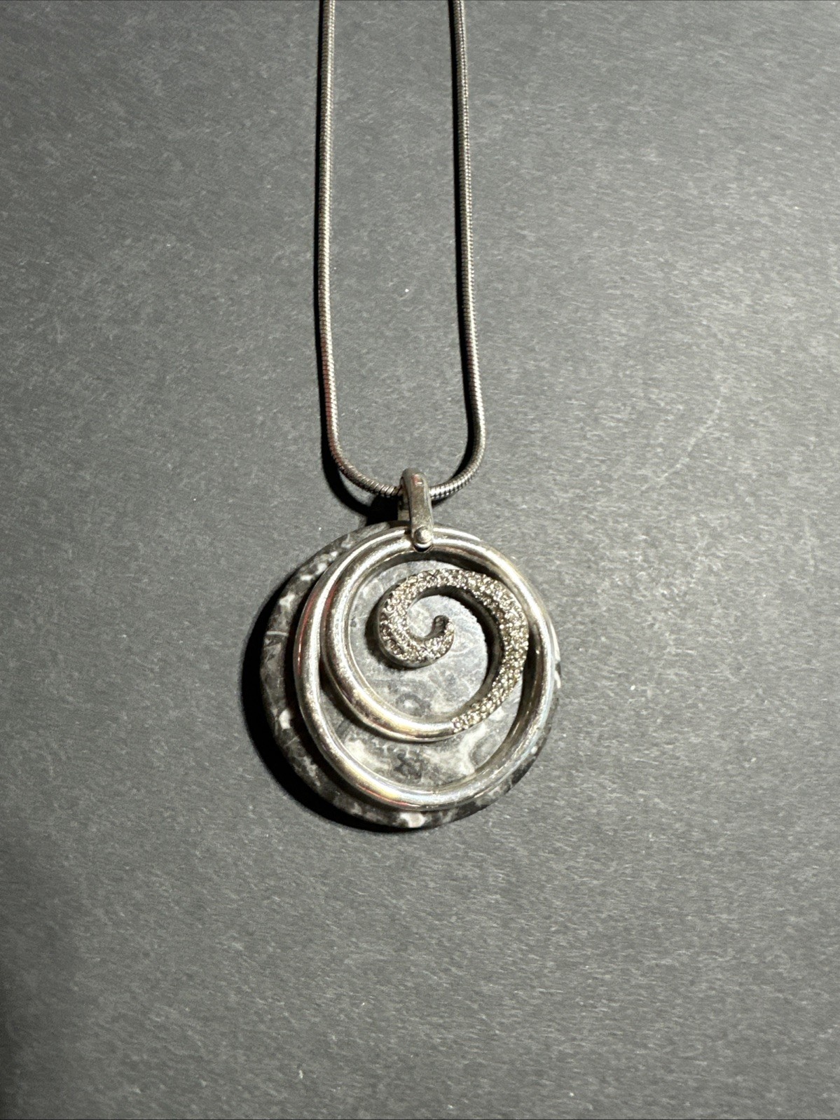 Brighton Majestic Silver Crystal Retired Swirl Pendant Necklace