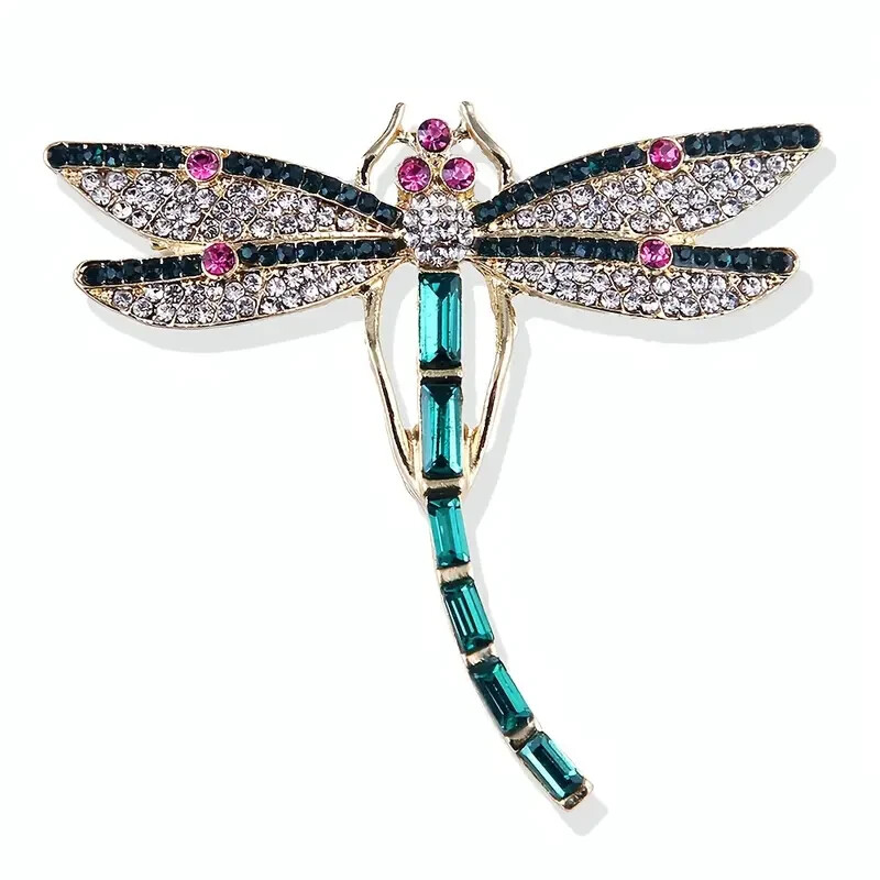 Broche de libélula extragrande con pinza para bufanda esmaltada en tono verde