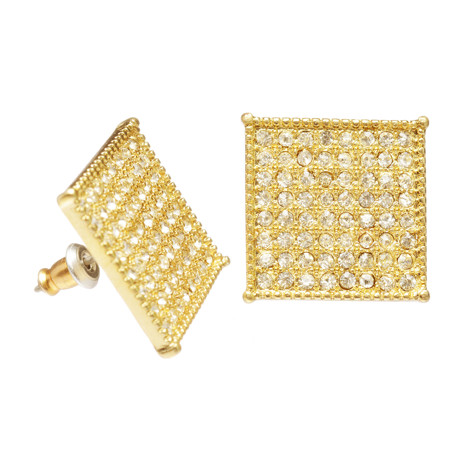 Hip Hop Men’s Iced XL 17 mm Square Push Back Stud Earrings TE 517
