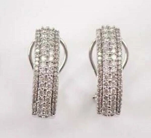 14K White Gold Plated In 2.30Ct Round Simulated Diamond Hoop Omega Back Earring