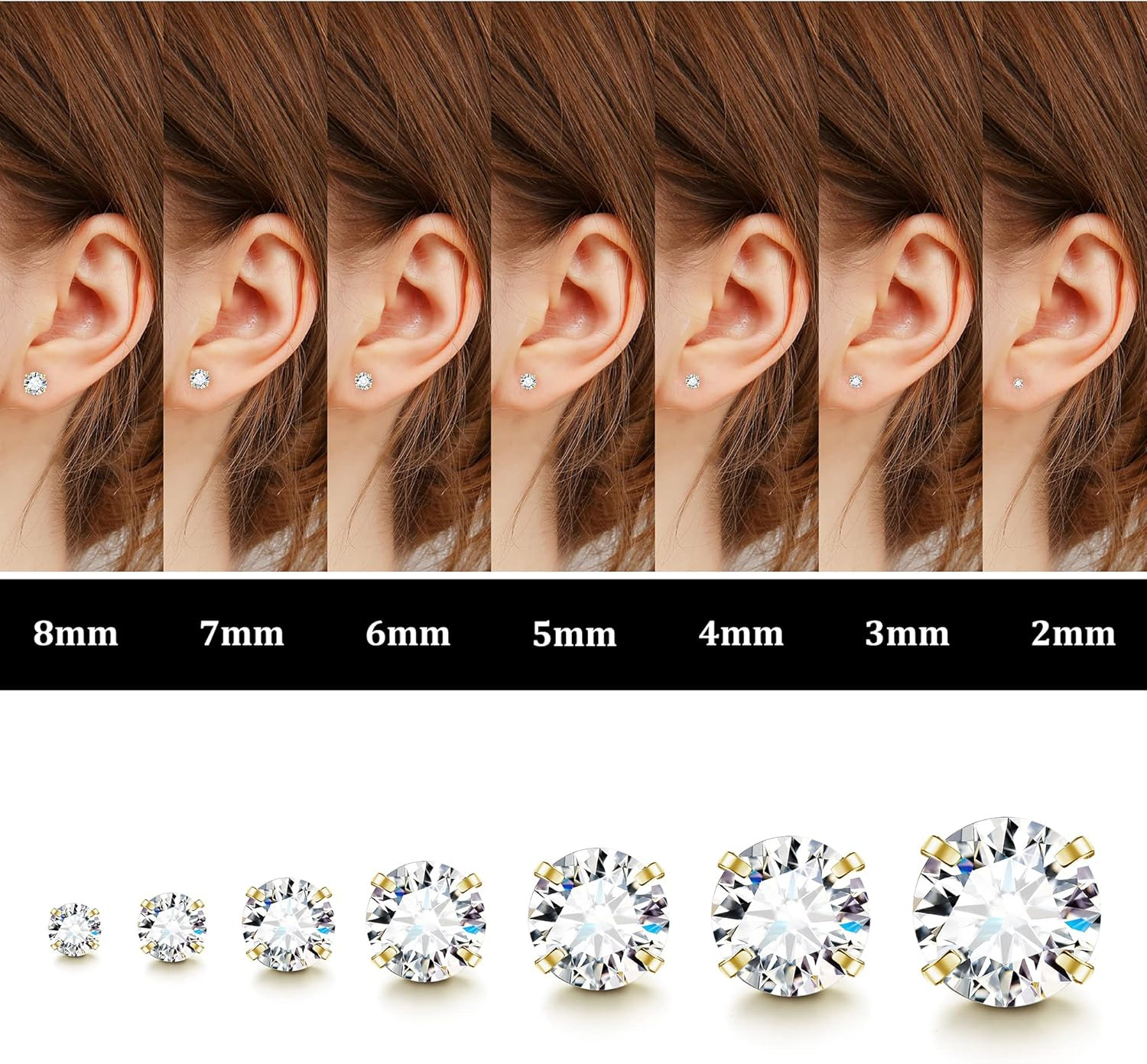 20G Hypoallergenic Flat Back Earrings for Women Men Silver 14K Gold Stainless St