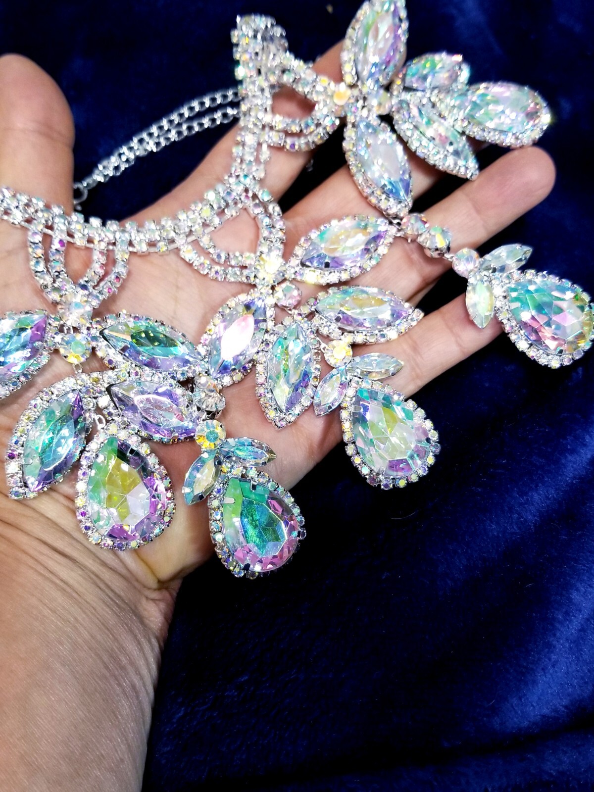 AB Iridescent Choker Rhinestone Crystal Necklace Bridal Prom Pageant