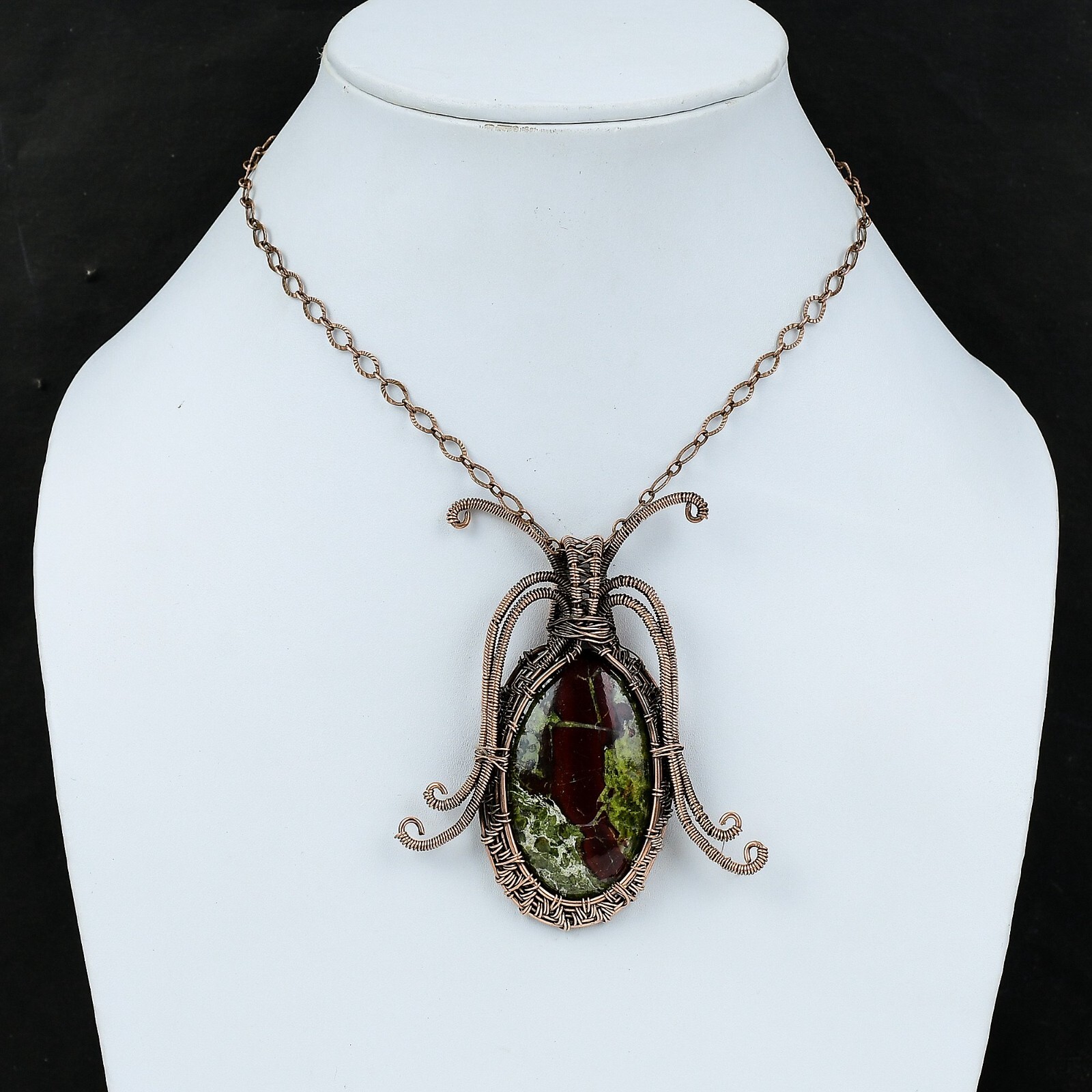 Dragon Bloodstone Wire Wrapped Pendant Handcrafted Copper Valentine Gift 2.99″