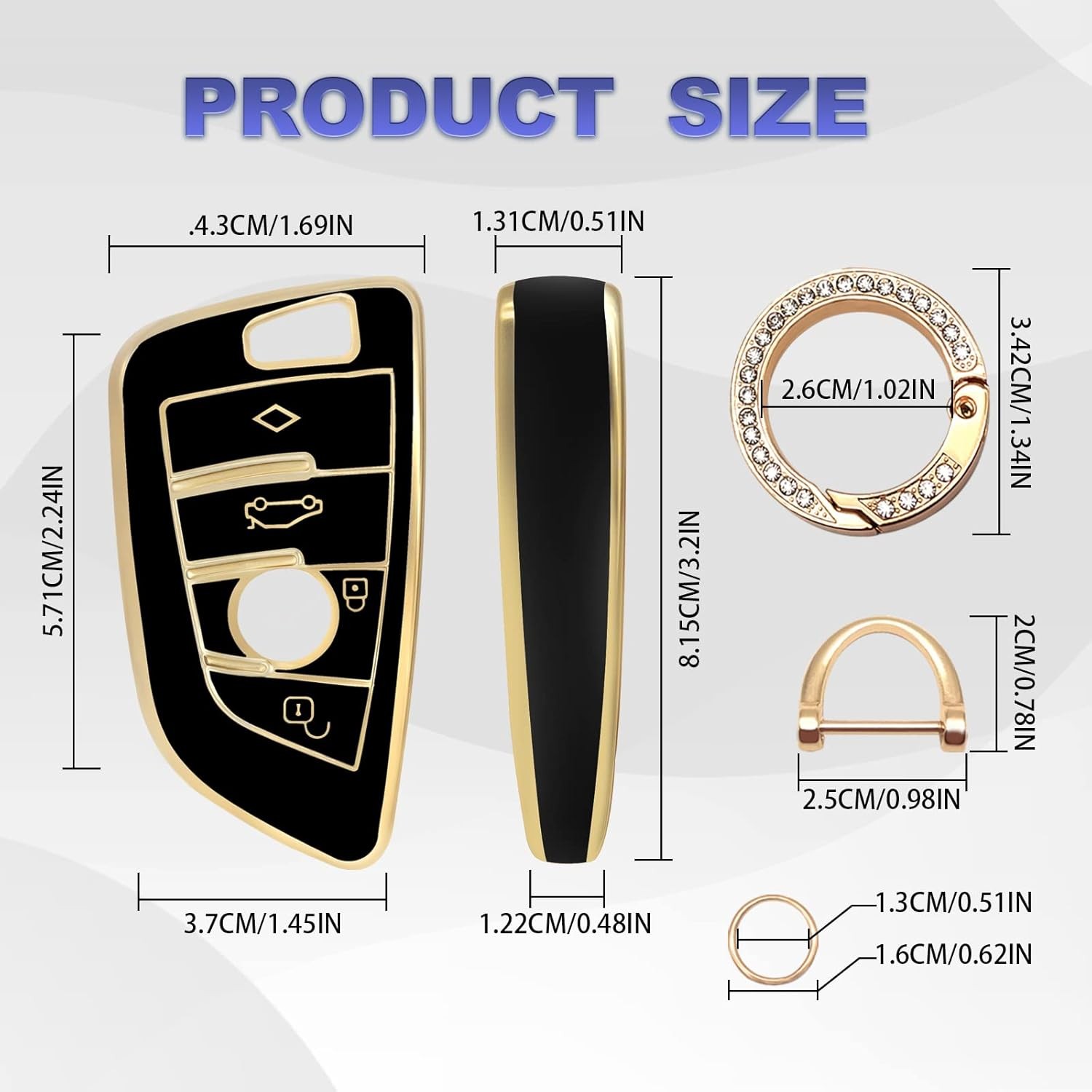 Soft TPU Key Fob Cover with Bling Keychain, Compatible with Color: 1pcs Black