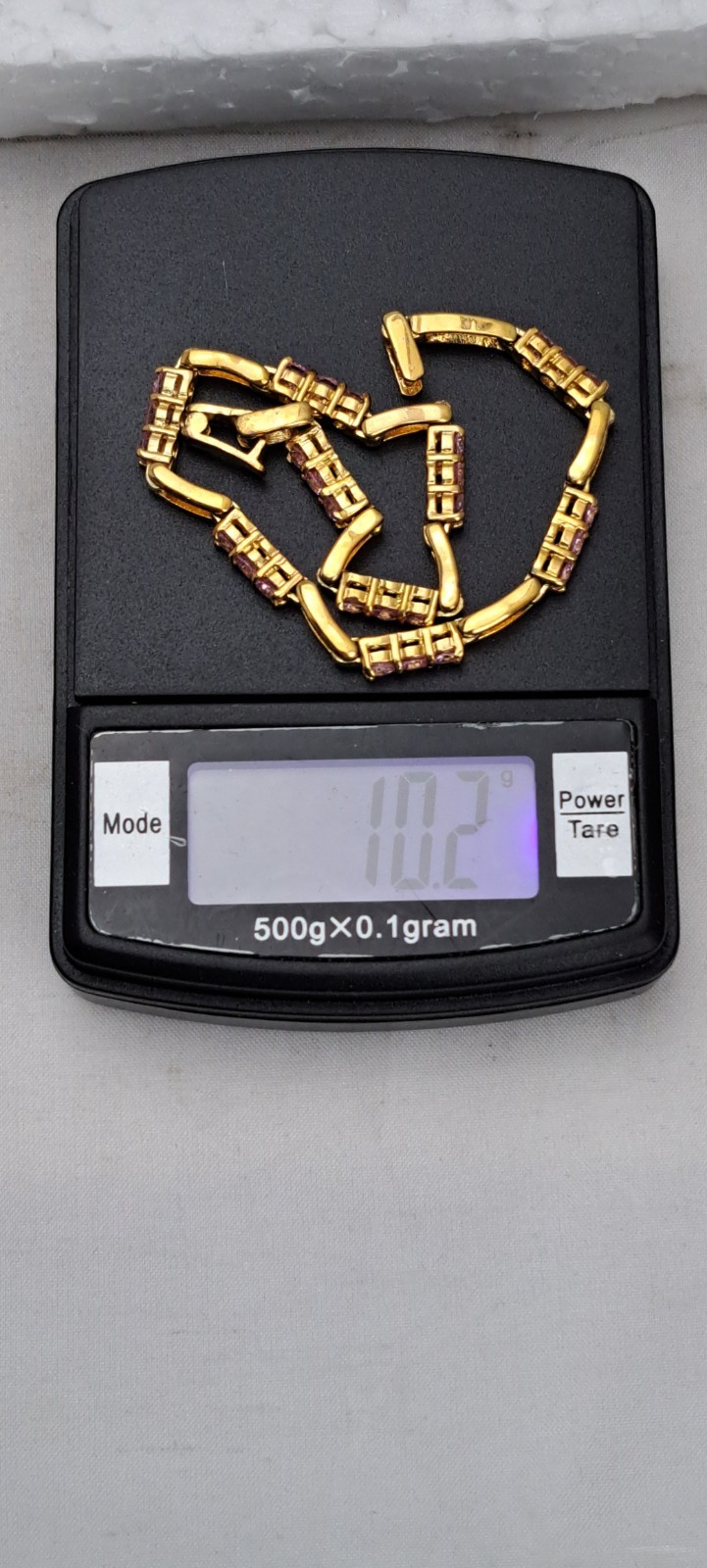 Tennis Bracelt Gold over 925 silver Pink Round CZ Stones 7.5 inch