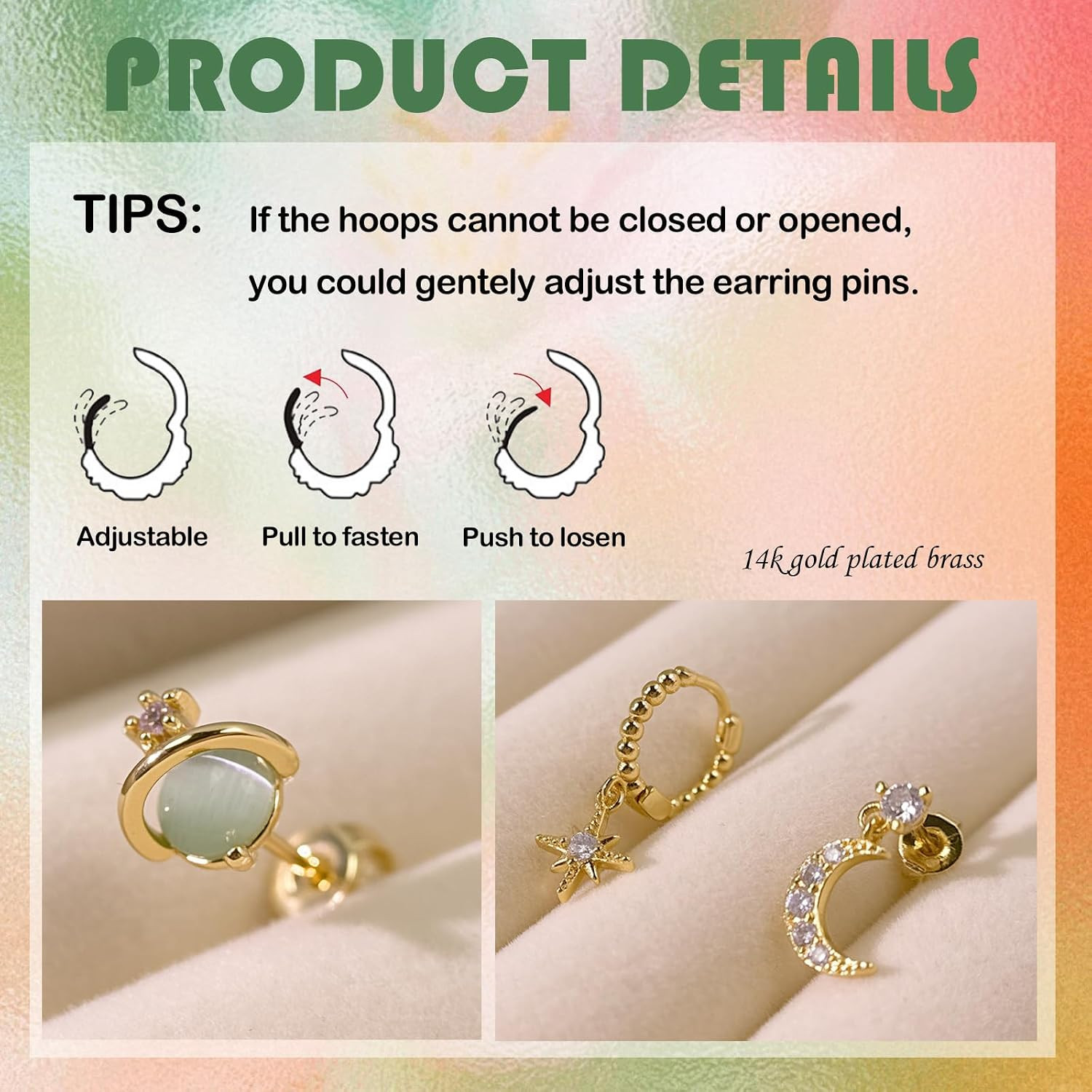 Gold Stud Earring Sets for Multiple Piercing Dainty Flower Leaf CZ Dangle Earrin