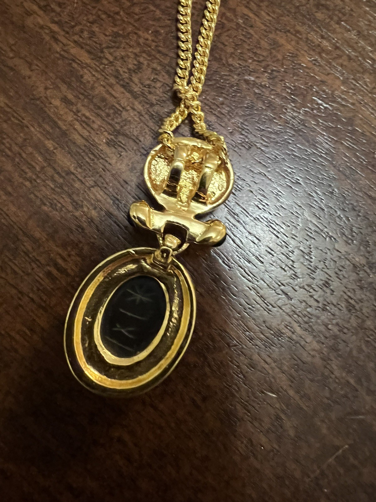 Givenchy Scarab Pendant Necklace Unsigned Pendant 1 3/4 Inches Chain 32 Inches