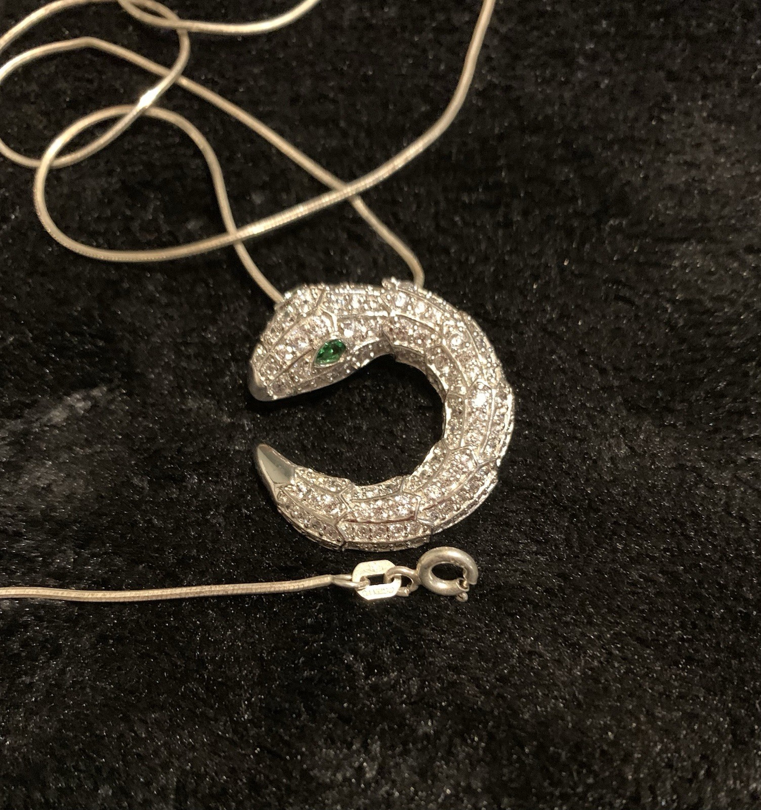 Sterling Silver CZ Snake Pendant Signed BSI , Necklace 19” 8.0 Gm