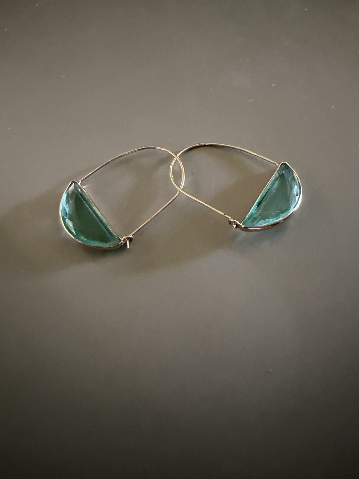 Bohemia Simple Semicircle Transparent Crystal Green Pierced Earrings 1.5”
