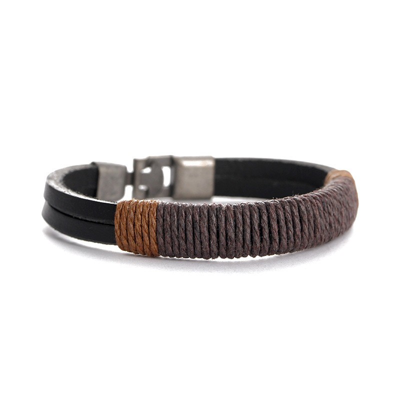 New Surfer Men’s Vintage Hemp Wrap Leather Wristband Bracelet Cuff Black Brown