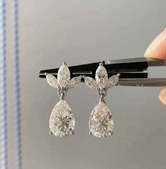 Latest 4.80Ct Pear Cut Lab Created Diamond Dangle/Drop Stud Earrings 925 Silver