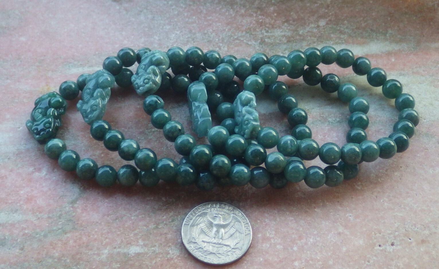 1 piece Green A JADE Jadeite Beads Bangle Dragon Pi Xiu Bracelet 6 inches 694382