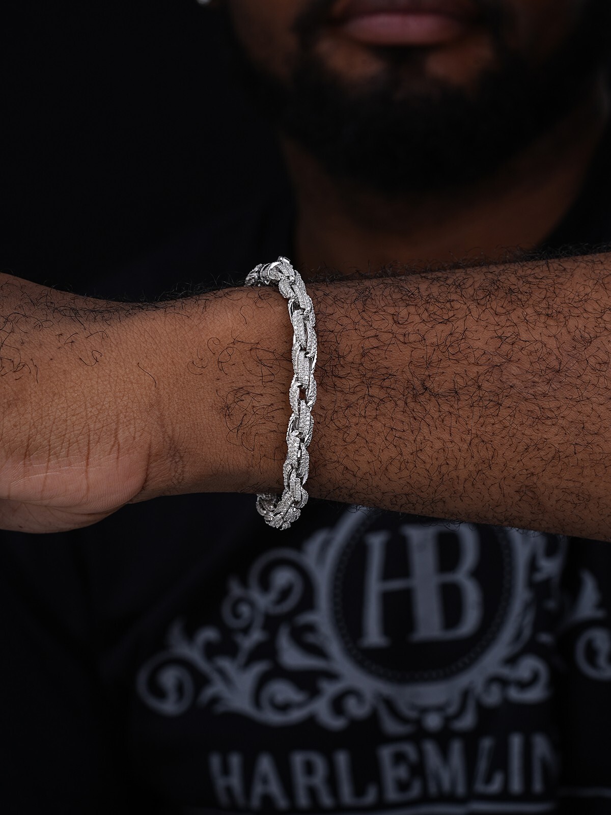 MOISSANITE Hip Hop Rope Bracelet Iced Real Solid 925 Sterling Silver 7.5mm Mens