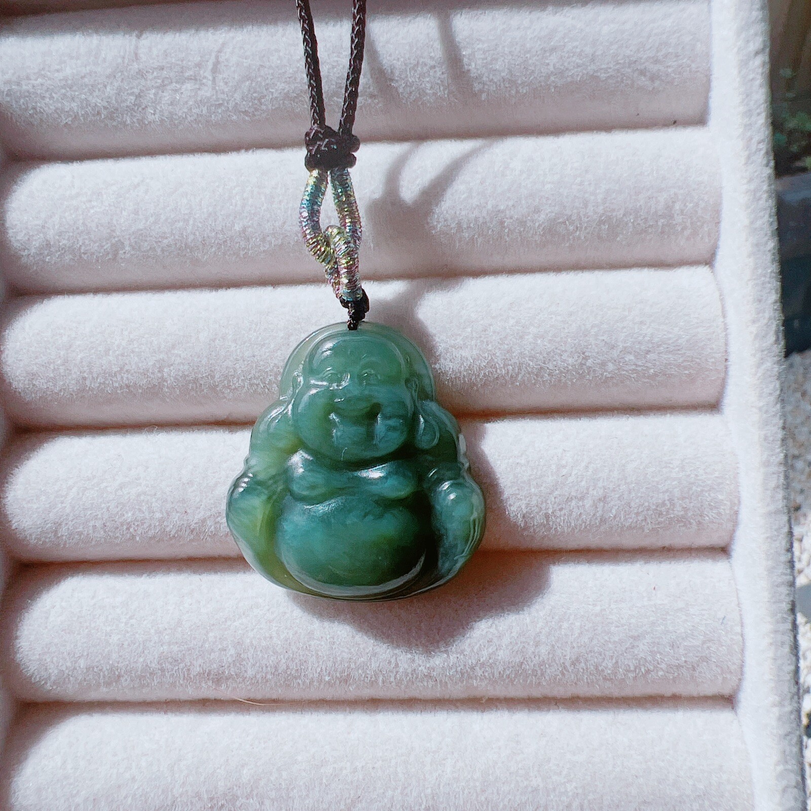 Good Quality 100% Natural Real Hetian Green Jade Buddha Pendant Necklace