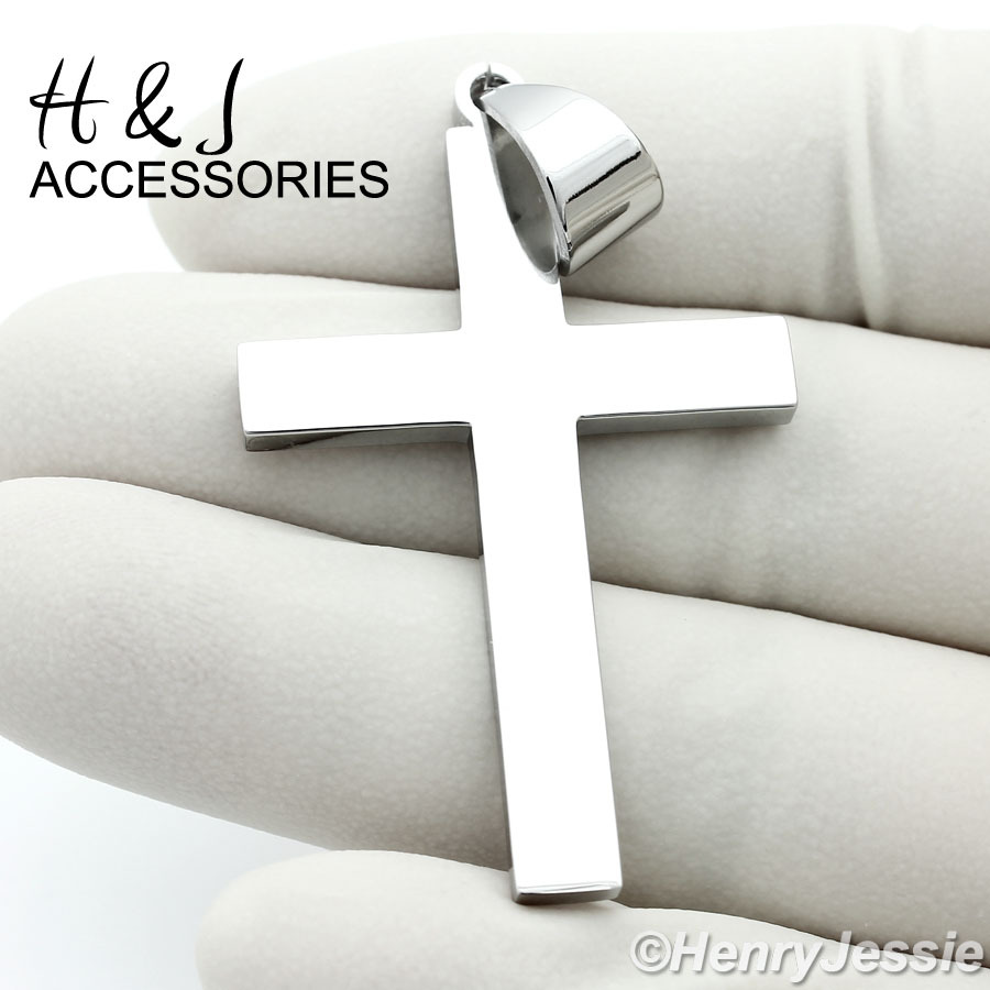 30″MEN Stainless Steel 6mm Silver Cuban Curb Chain Simple Plain Cross Pendant*64