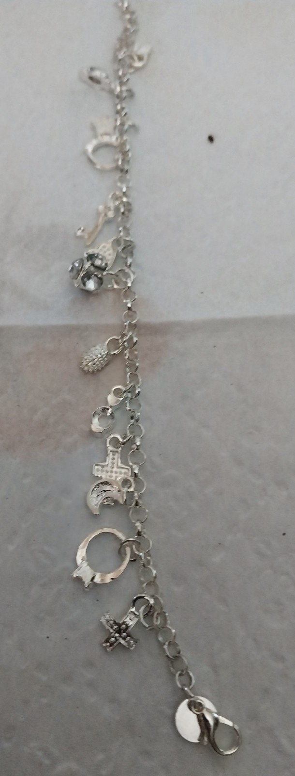 Plata 925 Silver Tone Cable Chain Dangle Charm Bracelet, Lobster Clasp, Metal
